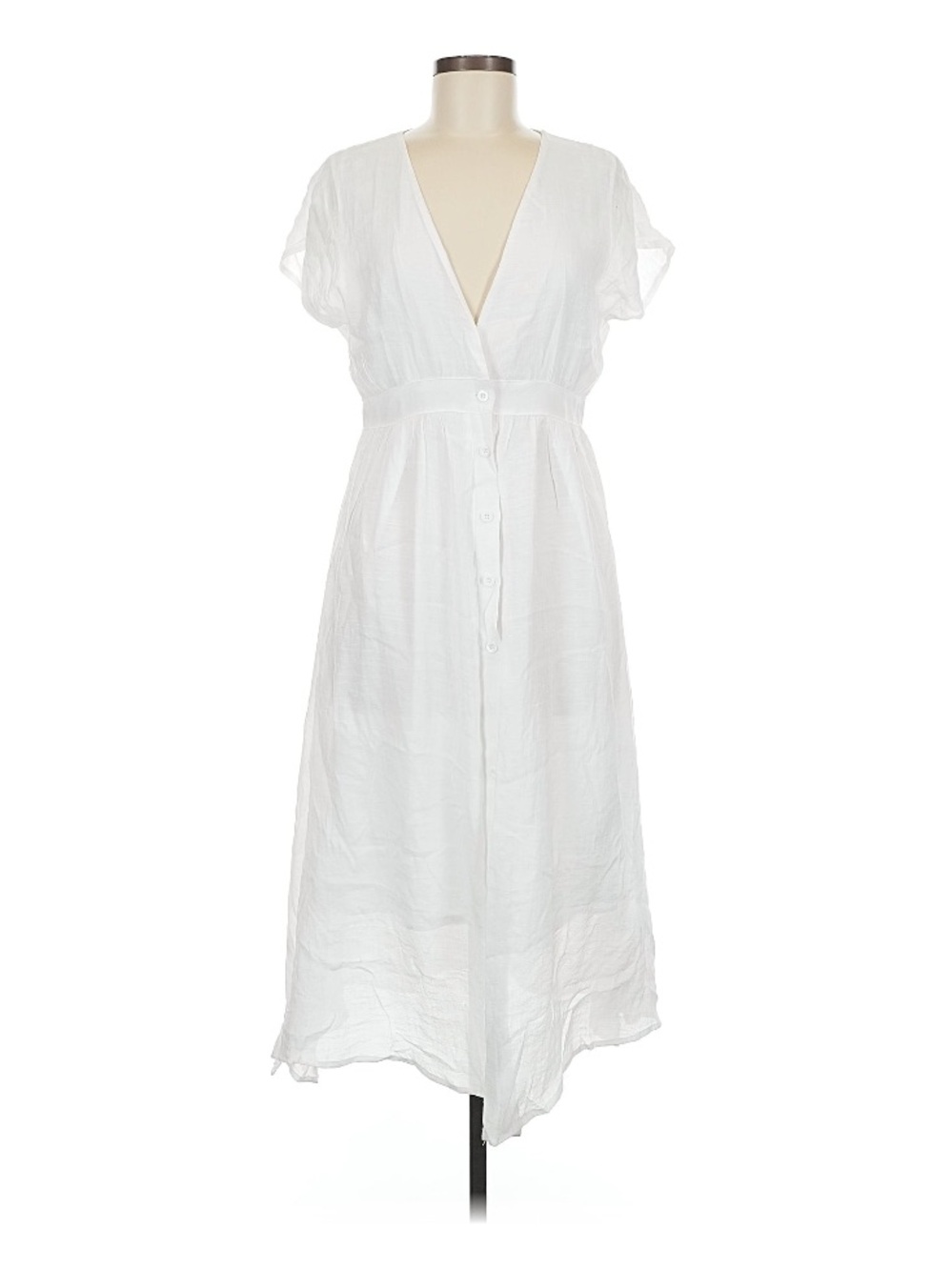 Cupshe White V-Neck Button-Front Midi Dress